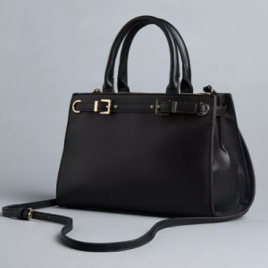 MAX Buckle Detail Tote Bag with Double Handle and Zip Closure - BLACK
