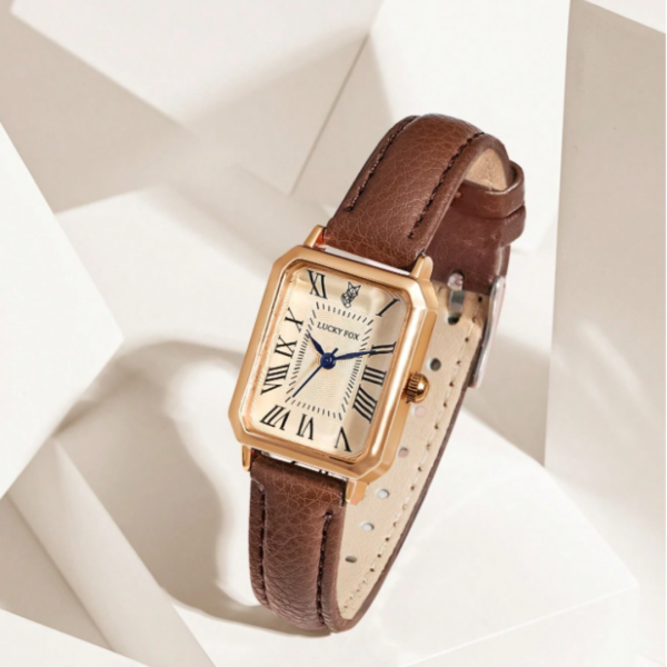 Rectangle Pointer Quartz Watch - BROWN