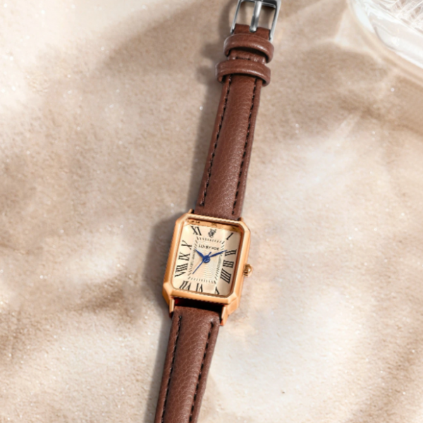 Rectangle Pointer Quartz Watch - BROWN - Image 2