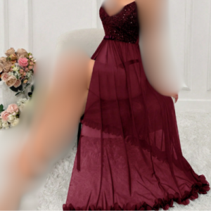 SHEIN Women's Glittery Splice Strap Sexy Pajama Night Dress - Burgundy ( mehroon )