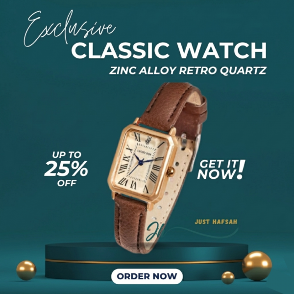 Rectangular Retro Quartz Watch with Leather Strap - Brown