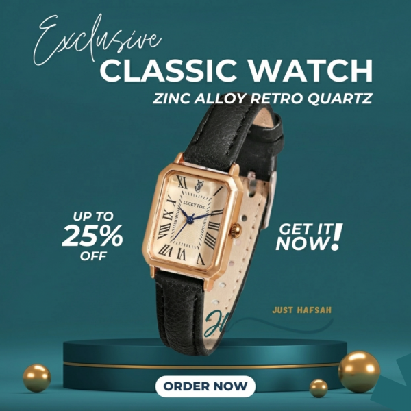 Rectangular Retro Quartz Watch with Leather Strap - Black