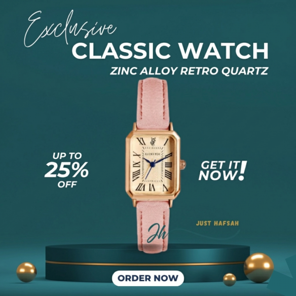 Rectangular Retro Quartz Watch with Leather Strap - Pink