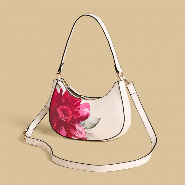 MAX Floral Print Shoulder Bag with Zip Closure