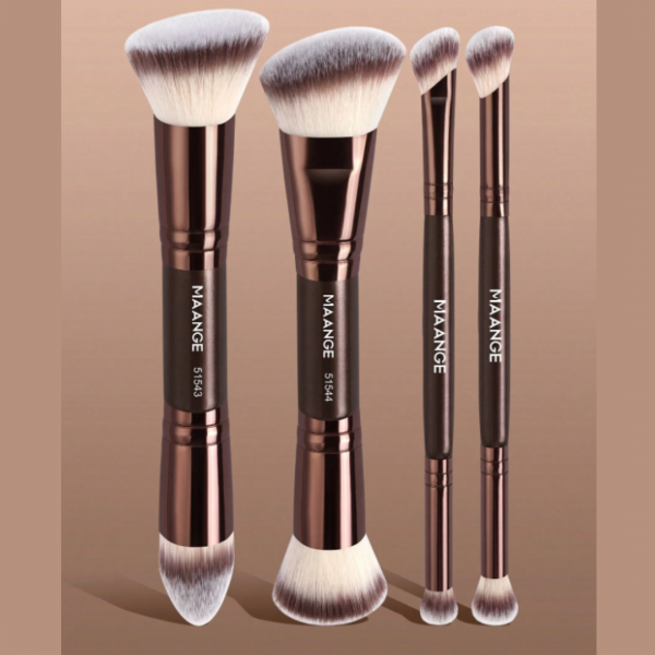 MAANGE 4pcs Double-Ended Soft Natural Synthetic Makeup Brush Set